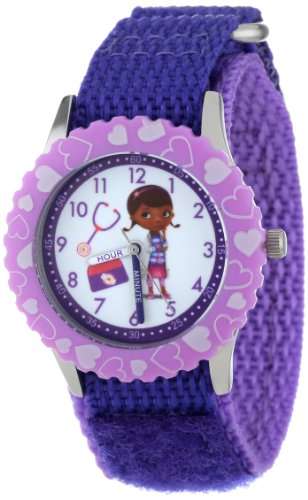 Disney Kids' W000909 Doc McStuffins Stainless Steel Printed Bezel Purple Nylon Strap Watch