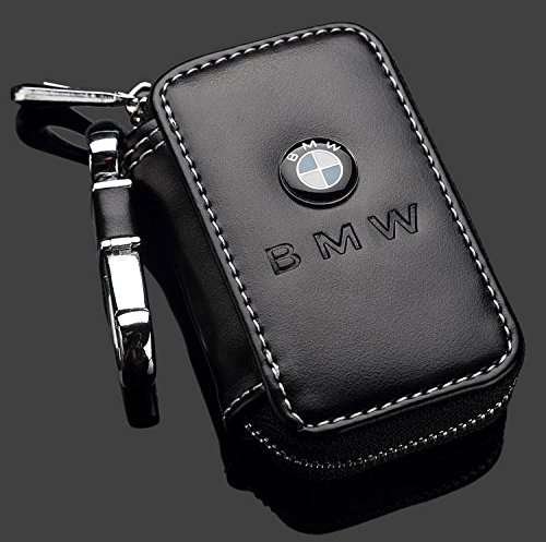 Black Premium Leather Car Key Chain Coin Holder Zipper Case Remote Wallet Bag (BMW)