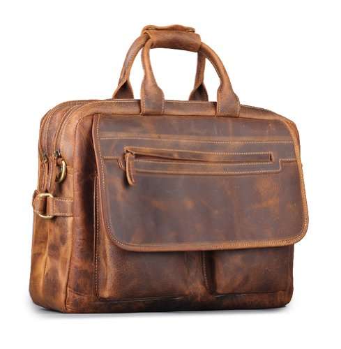 Kattee Real Leather Durable Briefcase, 16" Laptop Bag