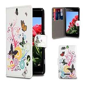 32nd Design book wallet PU leather case cover for Sony Xperia M (Design book - Colour Butterfly)