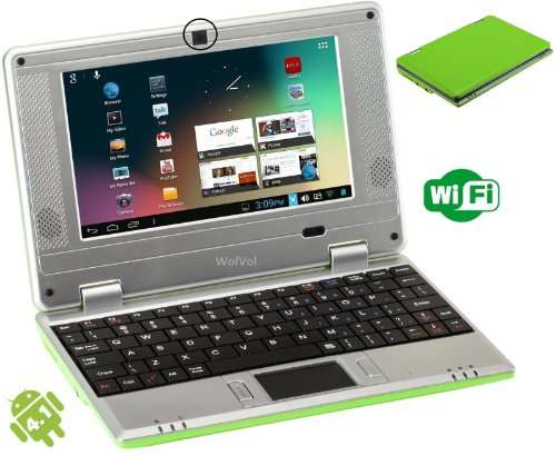 WolVol (Green) Mini Laptop 7 inch Android 4.1 with installed WIFI to access internet (Works with WIF