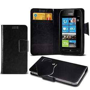 (Black) Nokia Lumia 710 Super Thin PU Leather Suction Pad Wallet Case Co (Suction Wallet (Black))