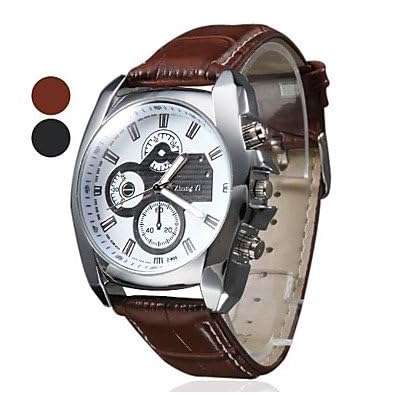 Soleasy New Men's Silver Case Leather Band Quartz Analog Wrist Watch WTH1009