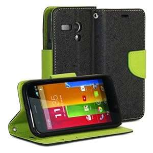 Moto G Case GMYLE (R) Wallet Case Classic forMotorola Moto G XT1032 XT1033 XT1034-Black & Wasabi Gre