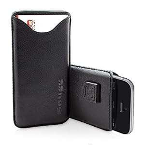 Snugg iPhone 6 Leather Case in Black - Pouch with Card Slot Elastic Pull Strap and Premiu (Black)