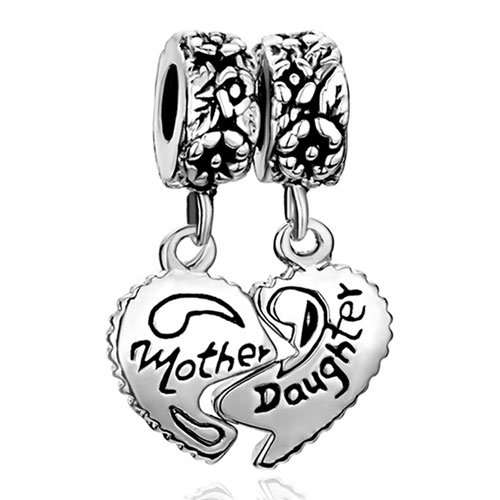 Pugster Heart Mother Daughter love Family Charms Sale Silver Plated For Pandora/Troll/Chamilia Beads