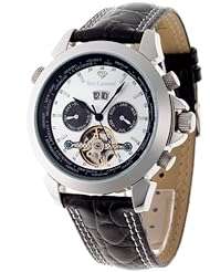 Yves Camani Men's Automatic Watch Worldtimer Silber/Schwarz YC1029-G with Leather Strap