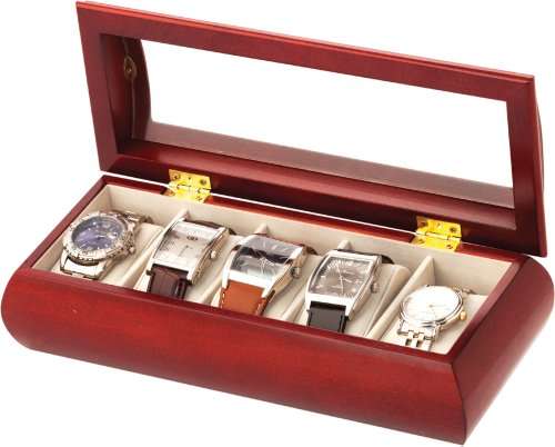 luxury 5 Watch Cherry Glass Top Display Box Case New