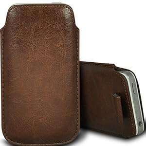 PU Leather - Protective Pouch Cover with Elastic Pull Strap and soft Interior for the App (Brown)