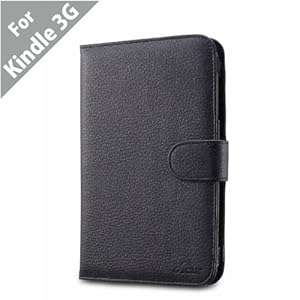 Acase(TM) Classic Kindle 3 (Latest Generation) Leather Case (Black) with Screen Protector Film Clear (Invisible)