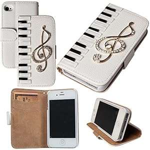 xhorizon Premium Leather Flip 3D Bling Rhinestone Diamond Crystal Stand Wallet Case (Piano keys)
