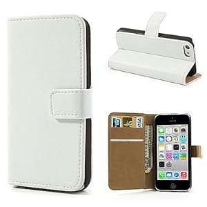 iPhone 5C Genuine Leather Wallet Flip Case Full Cover White2 Retina Screen Protectors