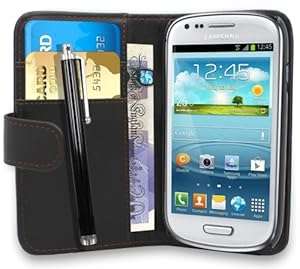 Samsung Galaxy S3 Mini i8190 Black PU Leather Book Flip Wallet Case Cover Pouch With Internal Card S