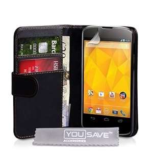 Yousave Accessories PU Leather Wallet Cover Case for Nexus 4 - Black