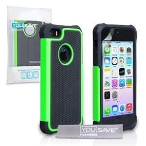 Yousave Accessories Tough Grip Combo Silicone Cover Case for iPhone 5/5S - Black/Green