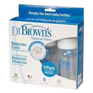 3 Pack Dr. Brown's BPA Free Polypropylene Natural Flow Wide Neck Bottle 8 oz