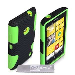 Yousave Accessories Tough Mesh Combo Silicone Cover Case for Nokia Lumia 520 - Black/Green