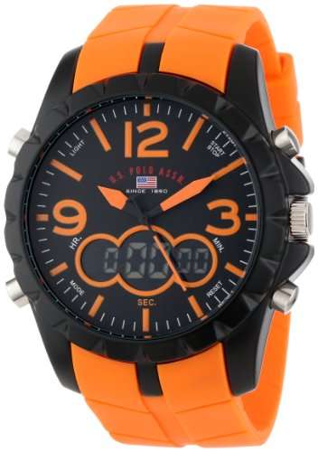 U.S. Polo Assn. Sport Men's US9057 Analog-Digital Black Dial and Orange Rubber Strap Watch