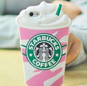 3D Starbucks Ice Cream Soft Silicone Case Cover For Iphone 5 5S-Pink