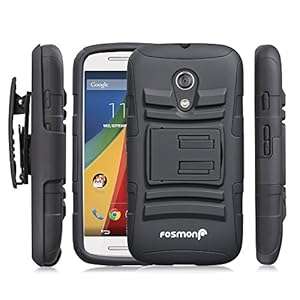 Fosmon Motorola Moto G 2nd Gen (STURDY) Heavy Duty Hybrid Shell Case and Holster with Kic (Black)