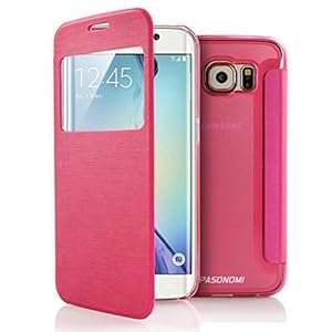 Galaxy S6 Edge Case Pasonomi [Smart Window View] Samsung Galaxy S6 Edge Folio Wallet Ca (Hotpink)