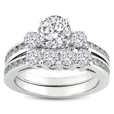 14k White Gold Round Diamond Ladies Bridal Ring Engagement Matching Band Set (1.75 cttw, F-G-H Color