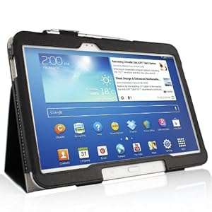 ELTD Samsung Galaxy Note 10.1 2014 Edition Slim-Book PU Leather Cover Case With Hand Stra (Black)