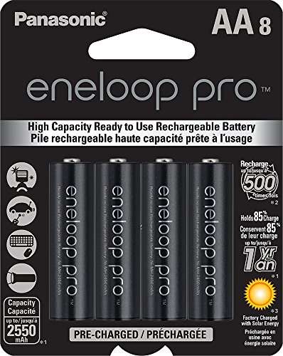 Panasonic BK-3HCCA8BA Eneloop Pro AA High Capacity Ni-MH Pre-Charged Rechargeable Batteries, 8-Pack