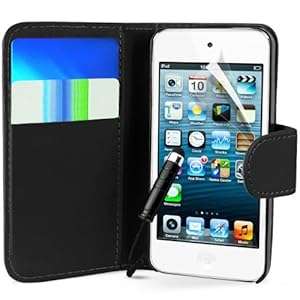 Apple iPod Touch 5 / 5G Black Book Flip Wallet Case Cover Pu Leather Plus Mini Stylus Pen Scree