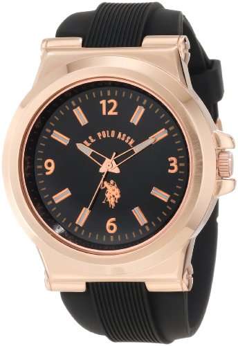 U.S. Polo Assn. Sport Men's USC90006 Rose Gold-Tone and Black Silicone Strap Watch