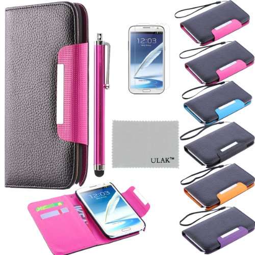 Pandamimi ULAK(TM) Black/ Rose Pink PU Leather Wallet Type Magnet Design Flip Case Cover for Samsung