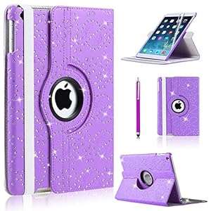 For Apple iPad Air 360 Rotating Magnetic Bling PU Leather Case Smart Cover Stand Purple
