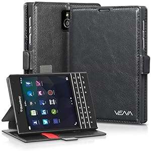 Vena BlackBerry Passport [vFolio] Vintage PU Flip Leather Wallet Stand Case Cover [Ca (Black/Red)