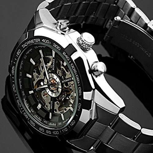 ESS Black Bezel Skeleton Dial Mechanical Automatic Watch Mens Stainless Steel Case WM257