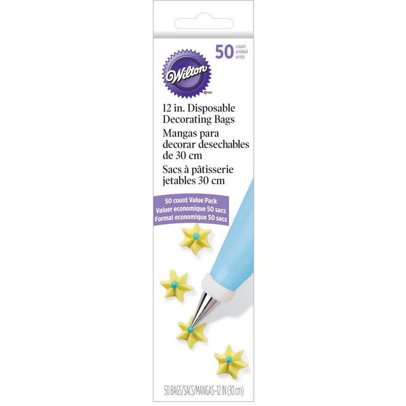 Wilton 50 Pc Disposable 12" Cake Decorating Sugarcraft Icing Bags Dispenser Box