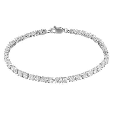 Platinum Plated or 18k Yellow Gold Plated Sterling Silver Round Cubic Zirconia Tennis Bracelet (3mm,