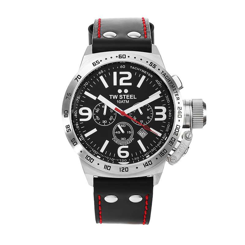 TW Steel Men's TW78 Canteen Black Leather Chronograph Dial Watch