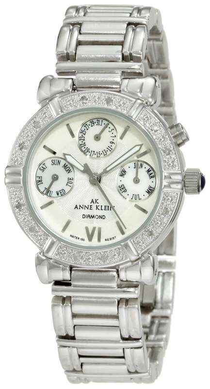 **R2600**AK Anne Klein Women's 10-7899MPSV 12 Diamond Accented Multi-Function Silver-Tone Watch