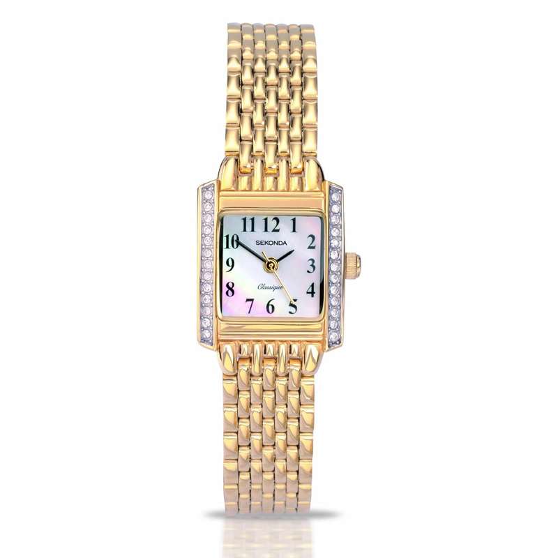 Sekonda Women's Quartz Watch with Mother of Pearl Dial Analogue Display and Gold Stainless Steel Bra