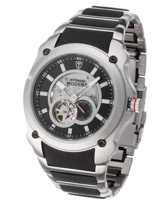 DETOMASO ITALIA Men's AUTOMATIC MODENA Blk/Slv GRAND PRIX RACER Watch BRAND NEW
