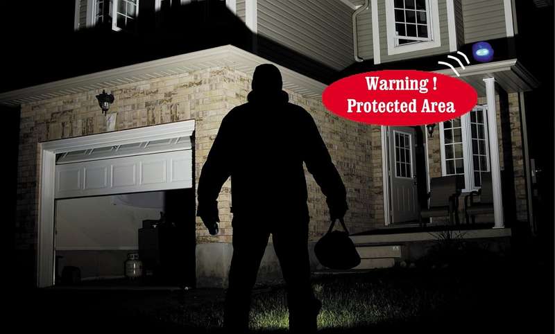Solar Powered Motion Sensor Detector Alarm  Alarm + Light + Voice Warning all in one