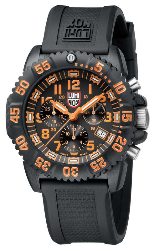 Luminox Men's 3089 Navy Seal Colormark Chronograph 3080 Series Black Chronograph Rubber Band, Orange