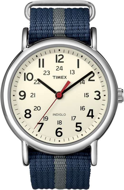 Timex Unisex T2N654 Weekender Blue and Gray Slip-Thru Nylon Strap Watch