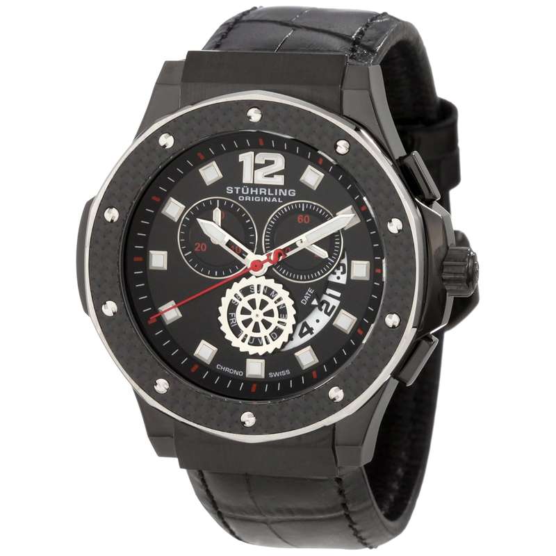 **R8200**Stuhrling Original Men's 160F2.33551 Apocalypse Trinity Chronograph Black Ion-Plated Leathe