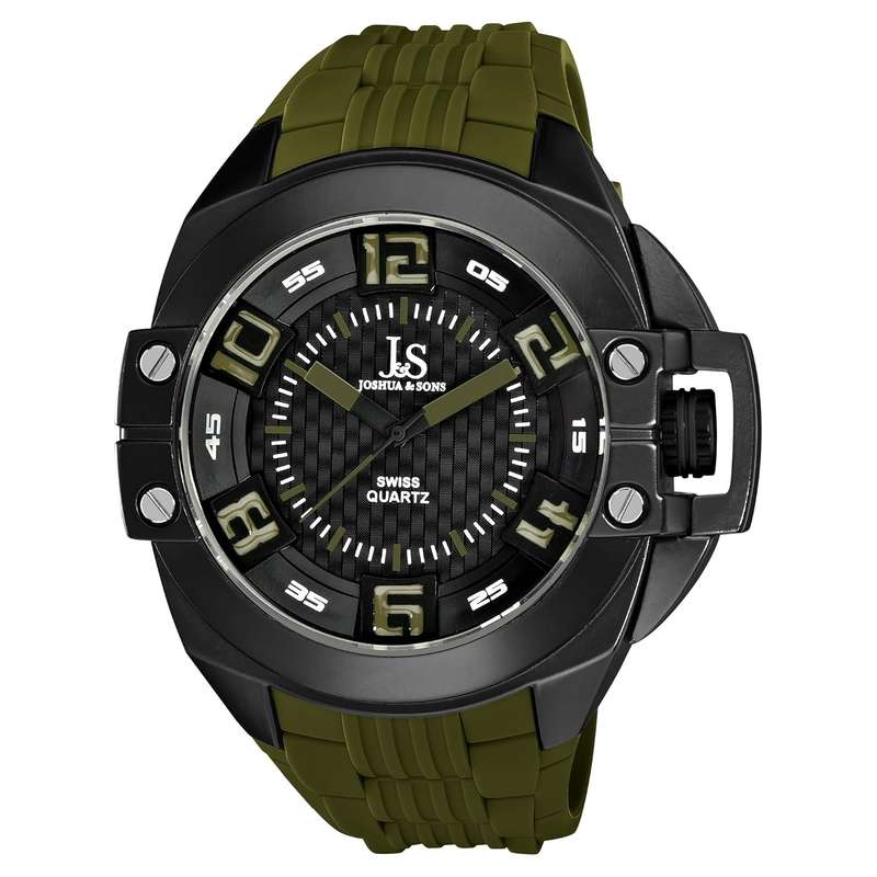 Joshua & Sons Men's JS-39-GN Swiss Quartz Silicon Strap Crown Guard Watch