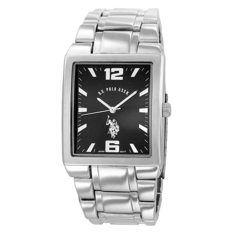 U.S. Polo Assn. Men's USC80035 Rectangular Black Dial Metal Link Watch