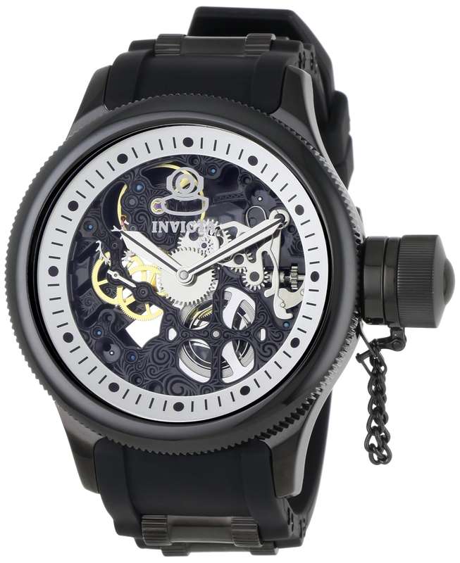 Invicta Men's 1091 Russian Diver Mechanical Skeleton Dial Black Polyurethane Watch