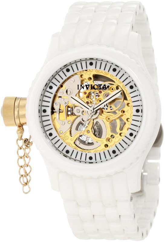 Invicta Women's 1897 Russian Diver Mechanical Gold Tone Skeleton Dial White Ceramic Watch