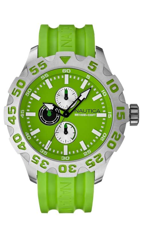 **R3000***Nautica Men's N15580G BFD 100 Multifunction Green Resin Watch