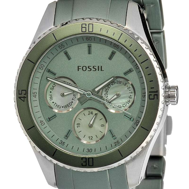 GENUINE Fossil Stella Aluminum and Stainless Steel Watch Green ES3039
